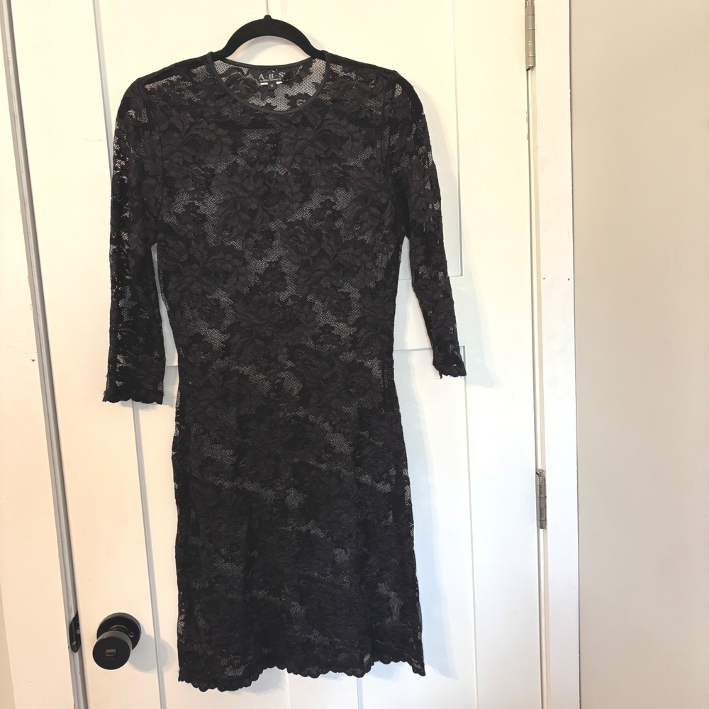 A.B.S. by Allen Schwartz Black Lace Sheer‎ 3/4 Sleeve Bodycon Size S Whimsigoth